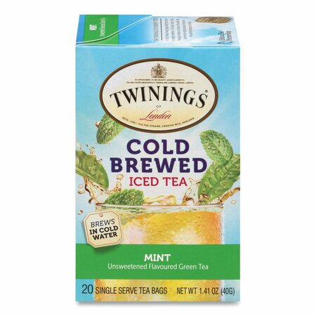 TWININGS Cold Brew Iced Tea Bags, Mint, 0.07 oz Tea Bag, PK20, 20PK TNA51335